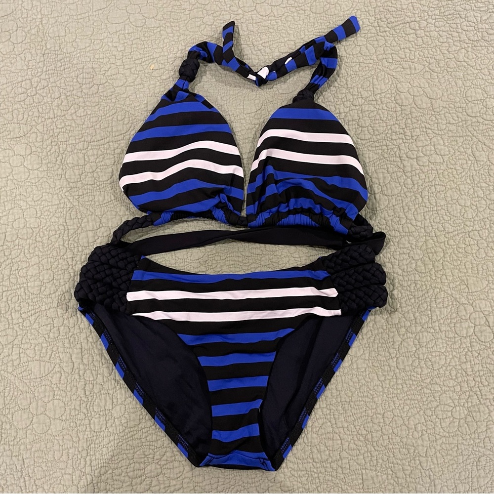 Vitamin A Black and Blue Striped Bikini set